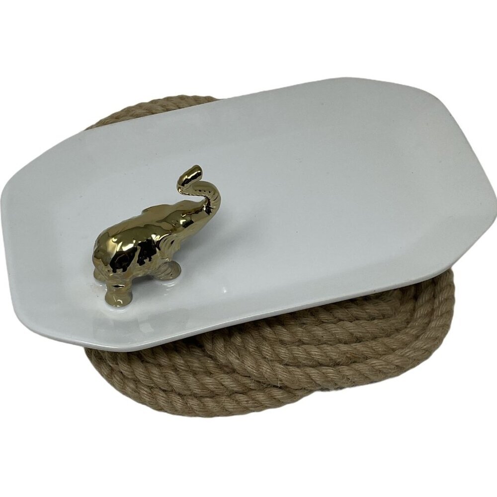 Nate Berkus for Target Tray White Metallic Gold Elephant Trunk Up Jewelry Dish